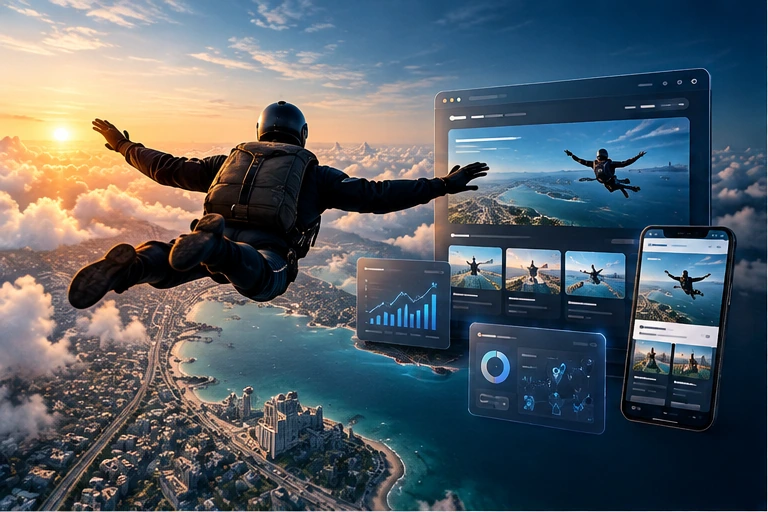 iSkydive adventure sports agency website revamp and aerial action view